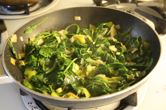 Stir spinach into onions until wilted.